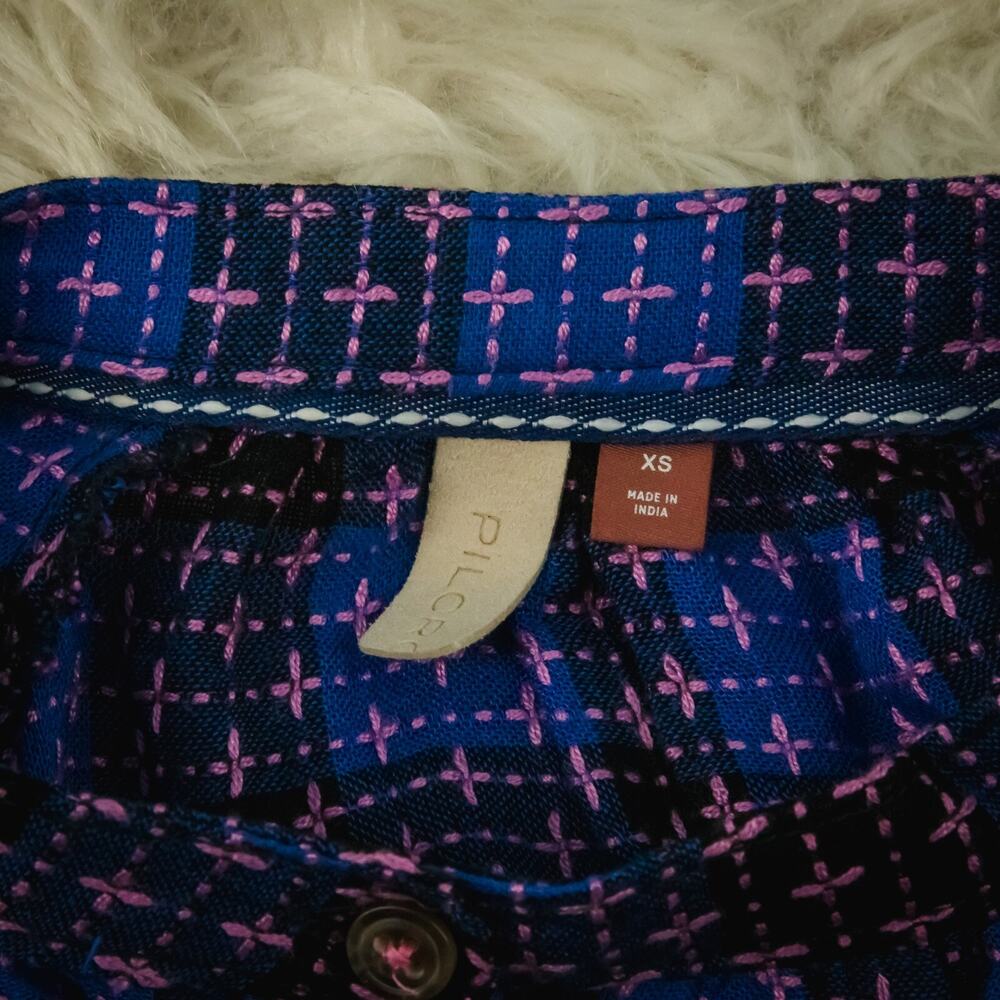 Pilcro Anthropologie Size XS Breezy Blue Plaid Button Long Sleeve Top Blouse - Picture 4 of 8